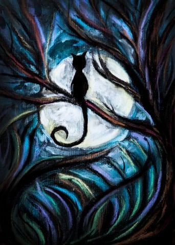 Ay Işığında Kedi Duvar Örtüsü