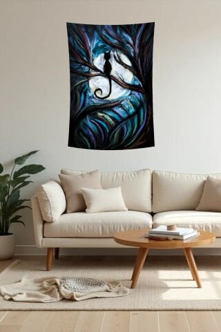 Ay Işığında Kedi Duvar Örtüsü