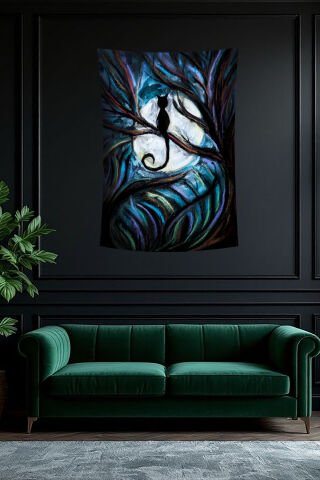 Ay Işığında Kedi Duvar Örtüsü