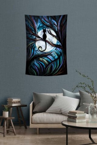 Ay Işığında Kedi Duvar Örtüsü