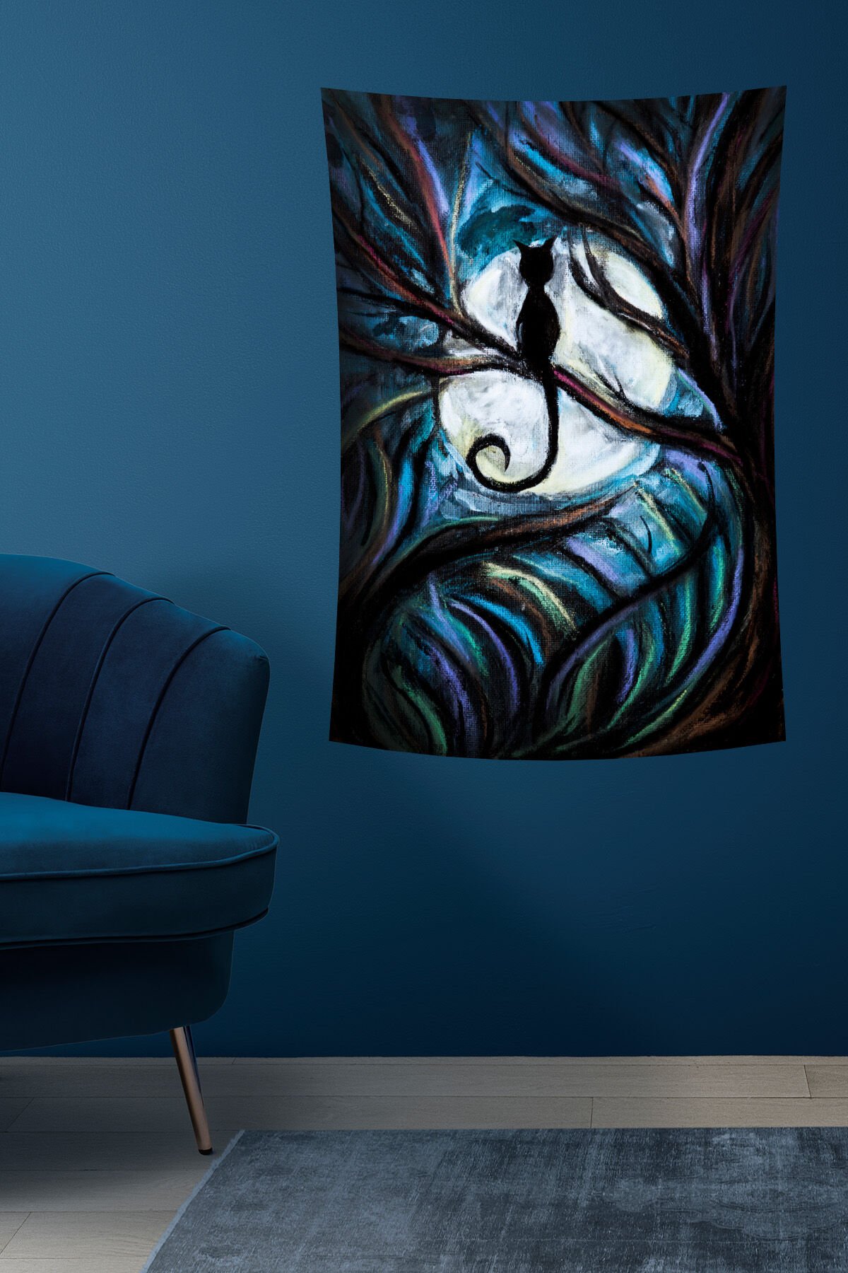 Ay Işığında Kedi Duvar Örtüsü