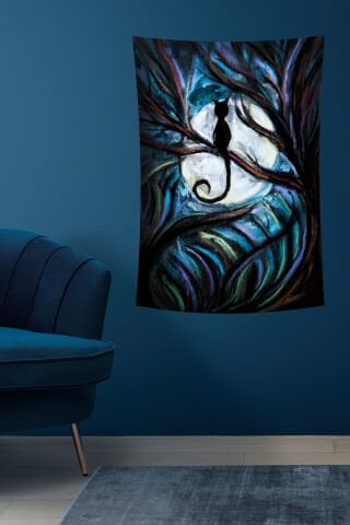 Ay Işığında Kedi Duvar Örtüsü