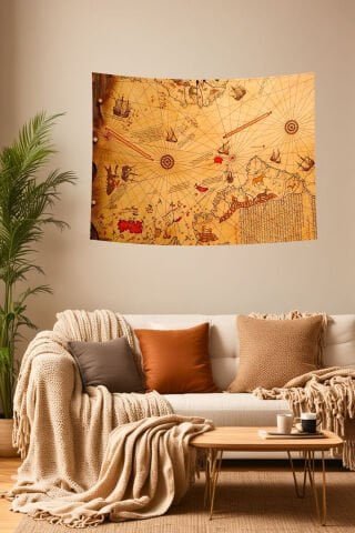 Vintage Dünya Haritası Duvar Örtüsü