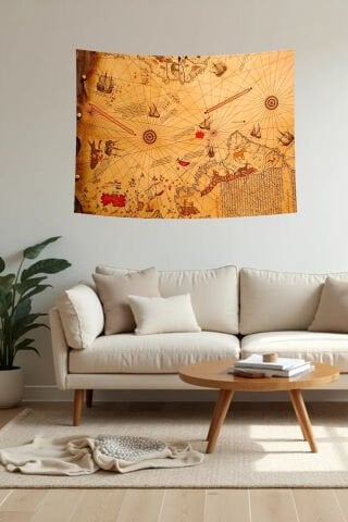 Vintage Dünya Haritası Duvar Örtüsü