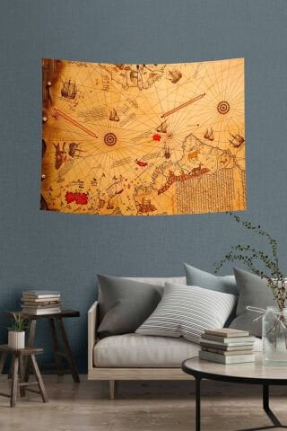 Vintage Dünya Haritası Duvar Örtüsü