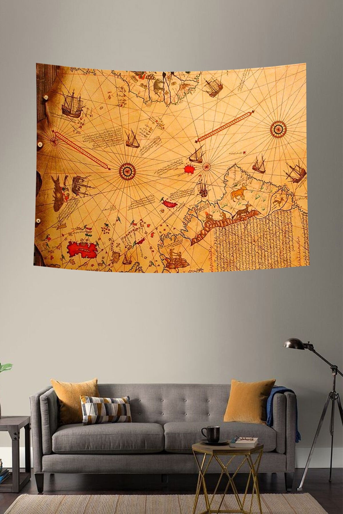 Vintage Dünya Haritası Duvar Örtüsü