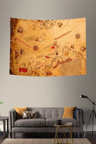 Vintage Dünya Haritası Duvar Örtüsü