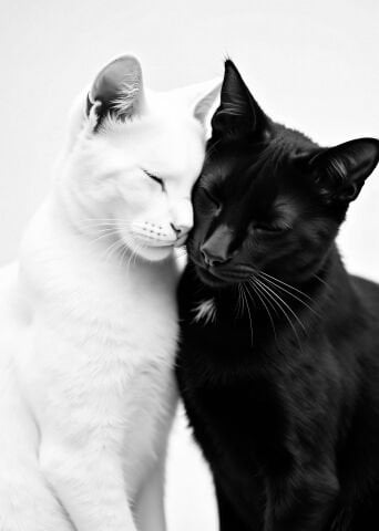 ''Siyah Beyaz Aşık Kediler Desenli Duvar Örtüsü