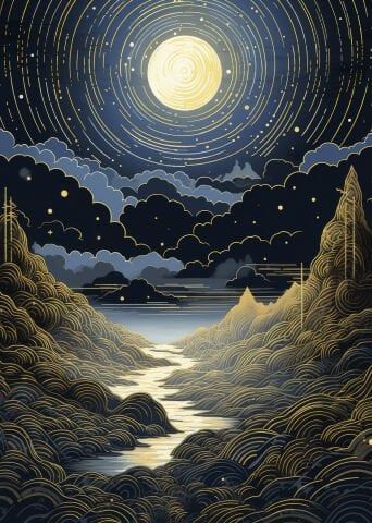 Altın Çizgilerle Gece Manzarası Duvar Örtüsü