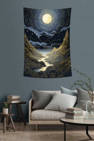 Altın Çizgilerle Gece Manzarası Duvar Örtüsü