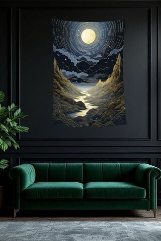 Altın Çizgilerle Gece Manzarası Duvar Örtüsü