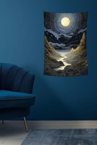 Altın Çizgilerle Gece Manzarası Duvar Örtüsü