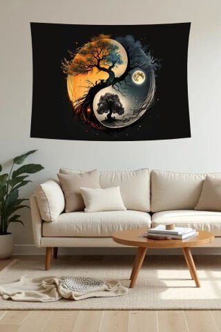 Yin Yang Yaşam Ağacı Duvar Örtüsü