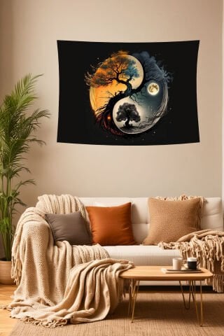 Yin Yang Yaşam Ağacı Duvar Örtüsü