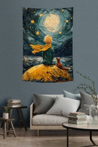 Küçük Prens Temalı Yıldızlı Gökyüzü Duvar Örtüsü