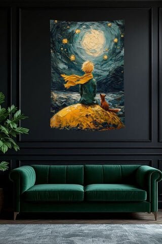 Küçük Prens Temalı Yıldızlı Gökyüzü Duvar Örtüsü