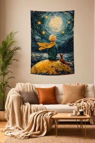 Küçük Prens Temalı Yıldızlı Gökyüzü Duvar Örtüsü