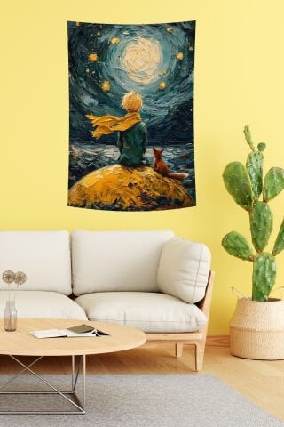 Küçük Prens Temalı Yıldızlı Gökyüzü Duvar Örtüsü