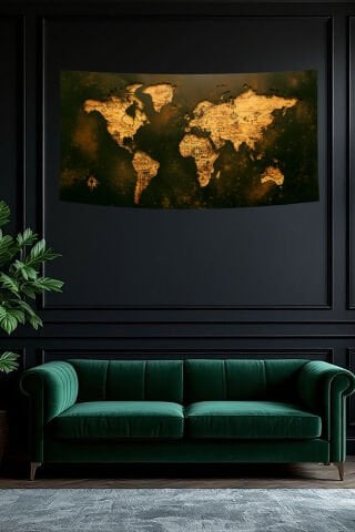 Vintage Dünya Haritası Duvar Örtüsü