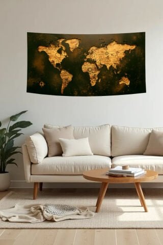 Vintage Dünya Haritası Duvar Örtüsü