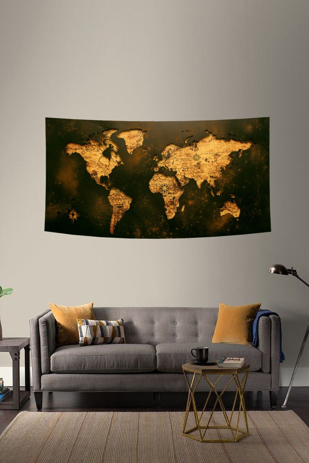 Vintage Dünya Haritası Duvar Örtüsü
