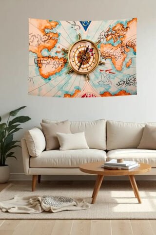 Osmanlı Haritası ve Pusula Temalı Duvar Örtüsü