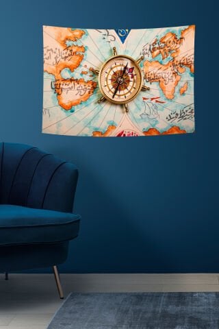 Osmanlı Haritası ve Pusula Temalı Duvar Örtüsü