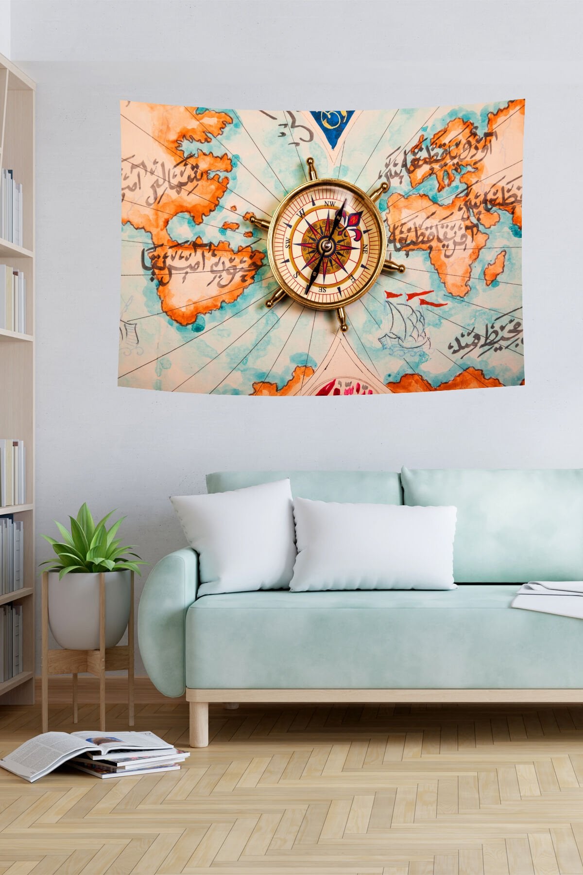Osmanlı Haritası ve Pusula Temalı Duvar Örtüsü