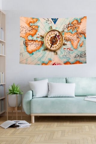 Osmanlı Haritası ve Pusula Temalı Duvar Örtüsü