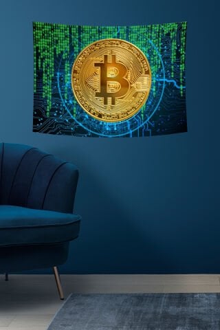 Bitcoin Dijital Desenli Duvar Örtüsü