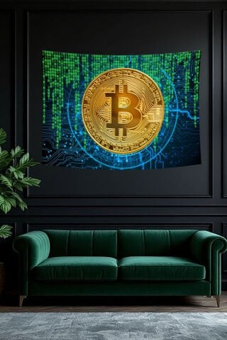 Bitcoin Dijital Desenli Duvar Örtüsü