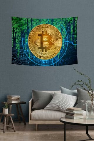 Bitcoin Dijital Desenli Duvar Örtüsü