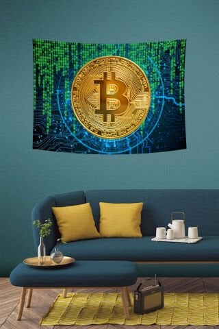 Bitcoin Dijital Desenli Duvar Örtüsü