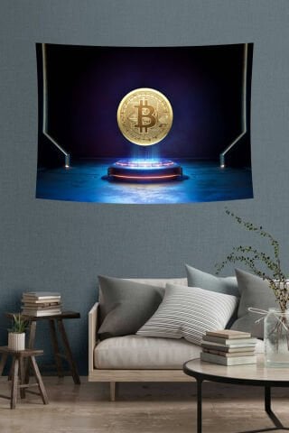 Fütüristik Bitcoin Desenli Duvar Örtüsü
