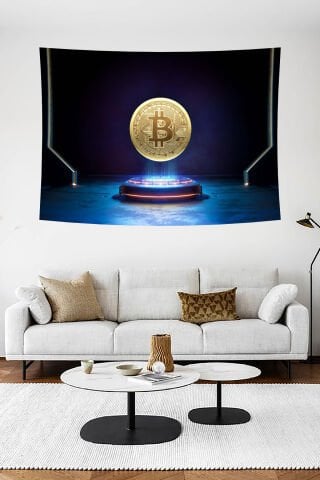 Fütüristik Bitcoin Desenli Duvar Örtüsü