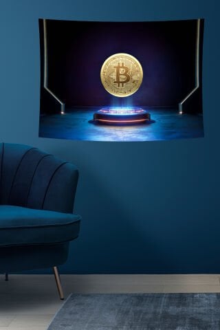 Fütüristik Bitcoin Desenli Duvar Örtüsü