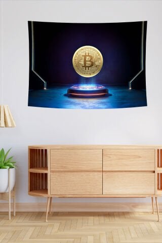Fütüristik Bitcoin Desenli Duvar Örtüsü