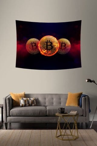 Ateşli Bitcoin Desenli Duvar Örtüsü