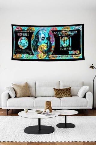 Renkli 100 Dolar Desenli Duvar Örtüsü