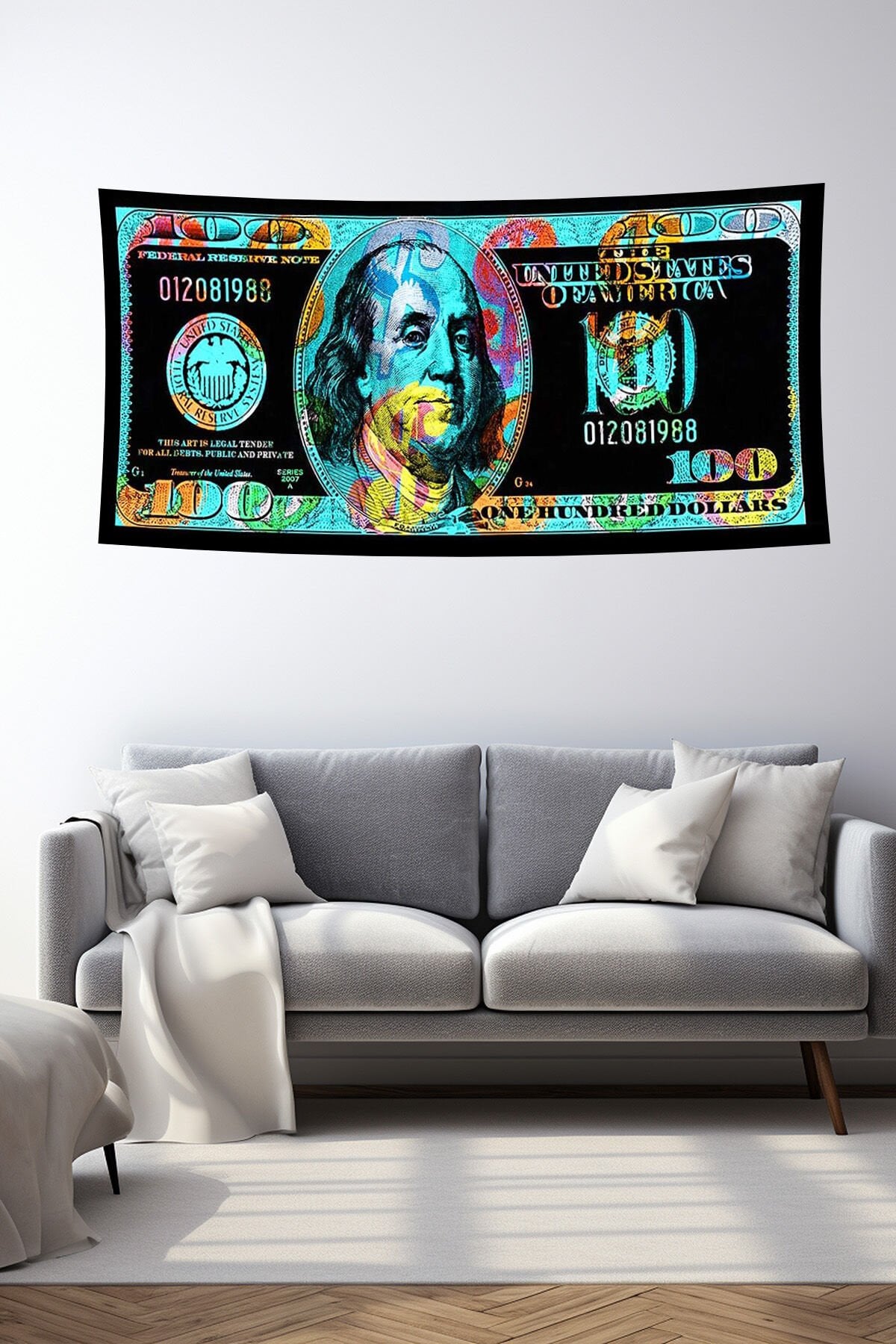 Renkli 100 Dolar Desenli Duvar Örtüsü