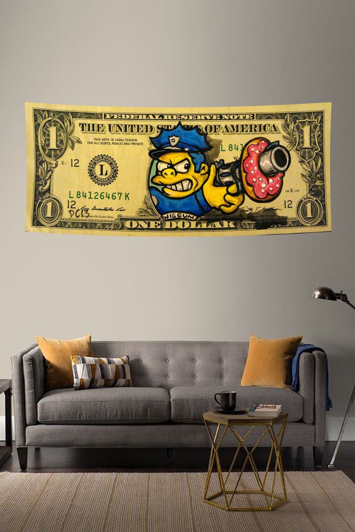 Donutlu Polis 1 Dolar Duvar Örtüsü