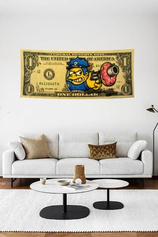 Donutlu Polis 1 Dolar Duvar Örtüsü