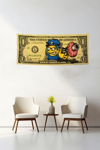 Donutlu Polis 1 Dolar Duvar Örtüsü