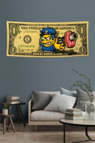 Donutlu Polis 1 Dolar Duvar Örtüsü