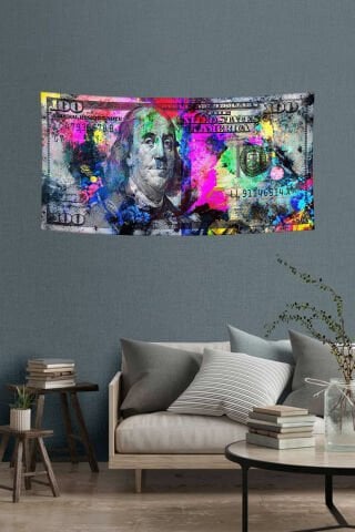 Renkli 100 Dolar Pop Art Duvar Örtüsü