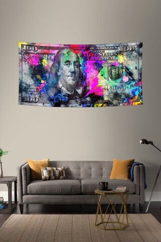 Renkli 100 Dolar Pop Art Duvar Örtüsü