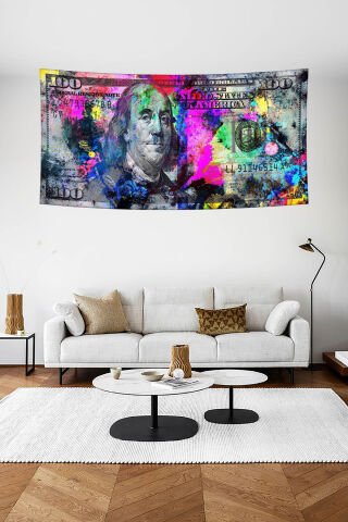 Renkli 100 Dolar Pop Art Duvar Örtüsü