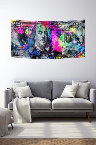 Renkli 100 Dolar Pop Art Duvar Örtüsü