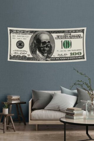 Kafatası Tasarımlı 100 Dolar Duvar Örtüsü