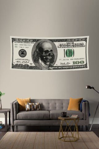 Kafatası Tasarımlı 100 Dolar Duvar Örtüsü